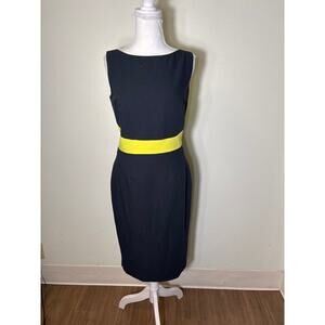 NWT Raoul Black and Neon Yellow Sleeveless Midi Dress Sz 6